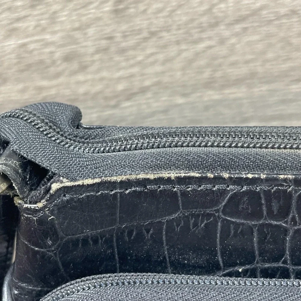 VTG Brighton Shoulder Bag Black Leather Croc Pockets Adjustable Retro Purse Y2K - Picture 9 of 16